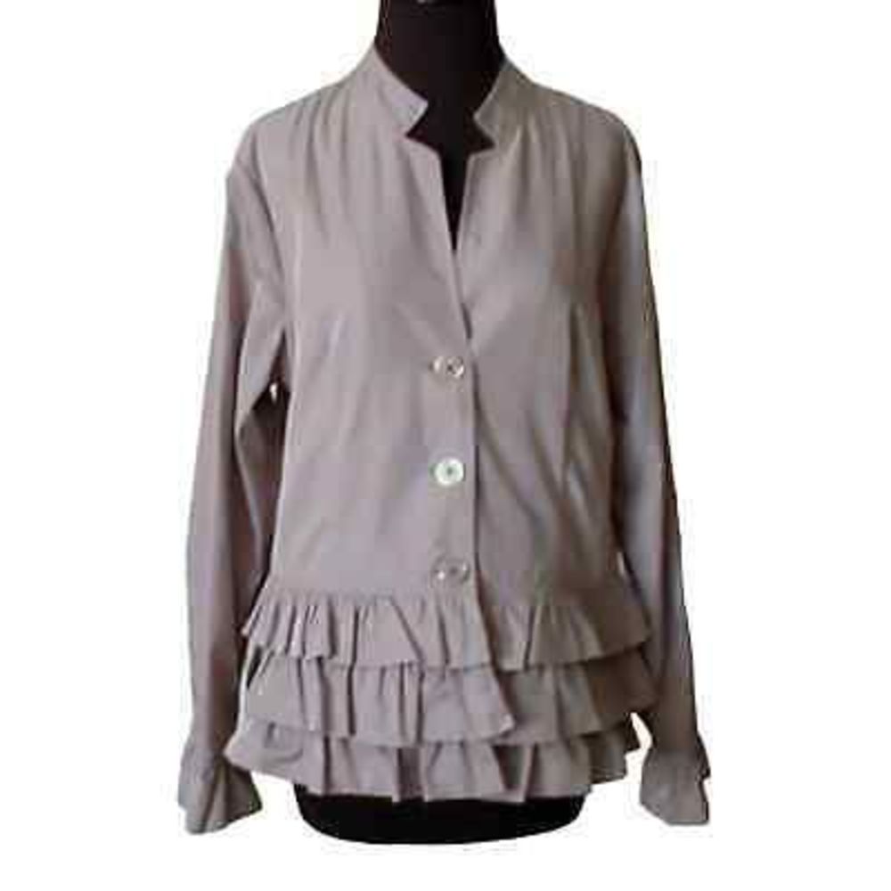 Marc Bouwer Womens LS Button Front Ruffled Layered Gray‎ Shirt Jacket Large NWOT